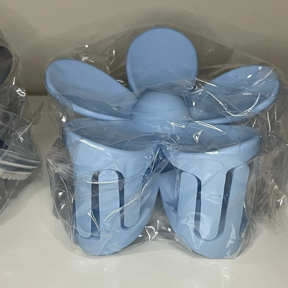 Large Flower Hair Accessories Claw Hair Clips Set of 2 Navy Blue & Baby Blue